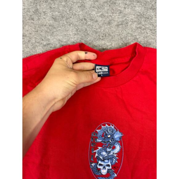 VINTAGE O Neill Shirt Mens Large Red Graphic Dragon Skull Surf Skate Y2K 90s - Picture 10 of 10